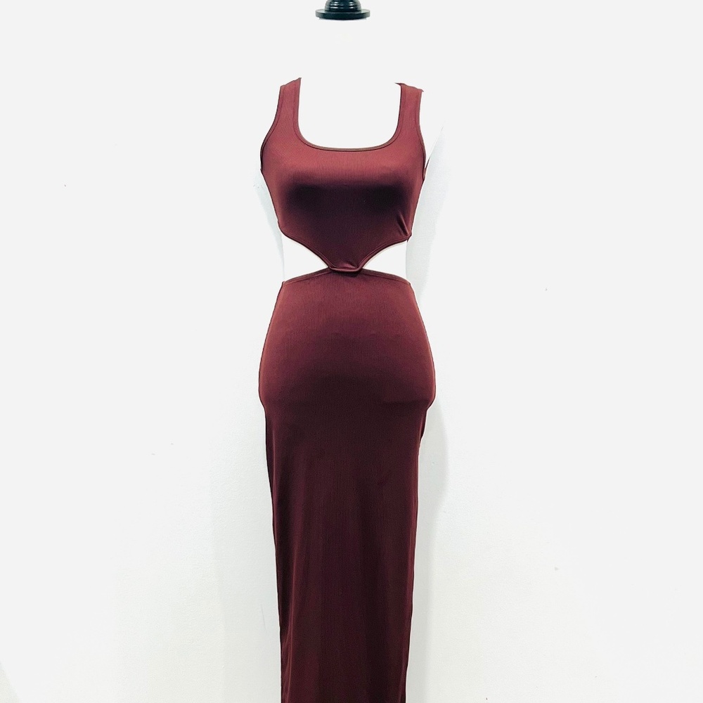 Cut Out Waist Midi Bodycon Tank Dress